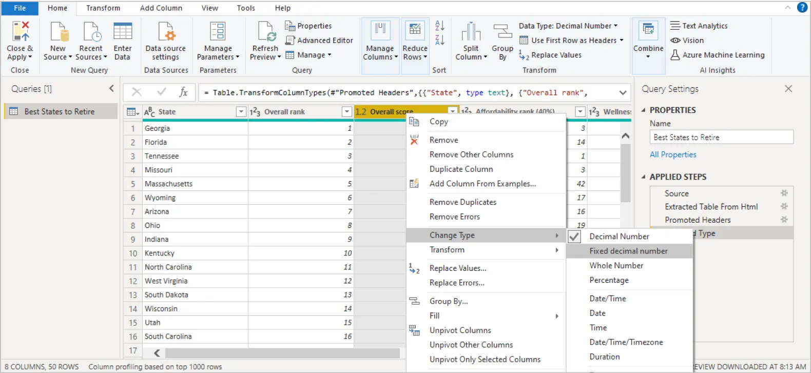 changing data types changing data types